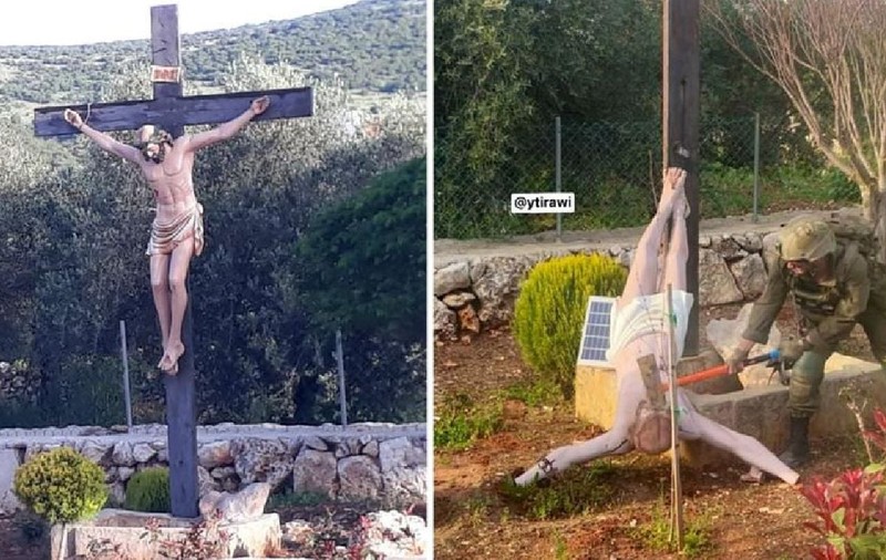 Soldat israelian, fotografiat când distruge cu barosul o statuie a lui Iisus, în Liban: „Grav și rușinos”