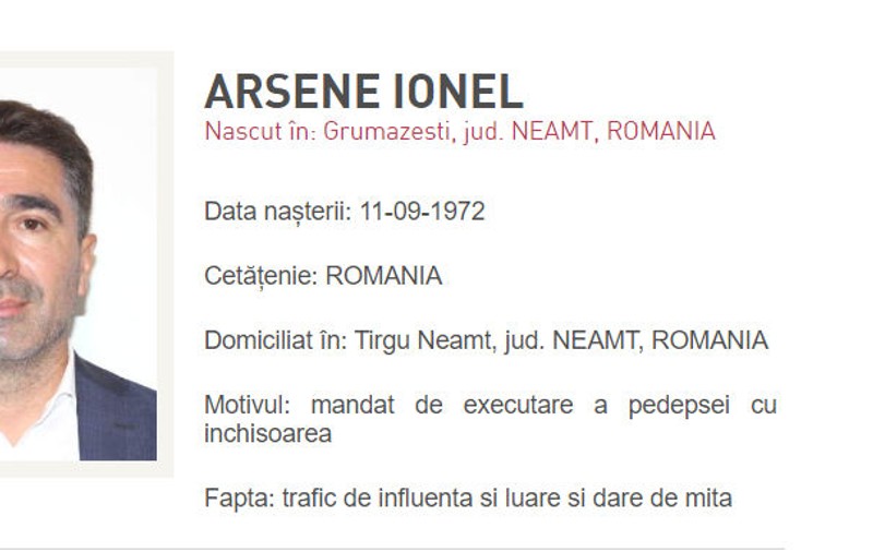 Ionel Arsene, adăugat pe lista „most wanted” a Poliției Române după ce nu a fost găsit pentru a fi încarcerat