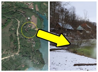 Cum arăta în 2011 locul din jurul caselor amenințate acum, în care nu exista, practic, urmă de iaz, și cum este acum, în 2021, cu sterilul la câțiva metri