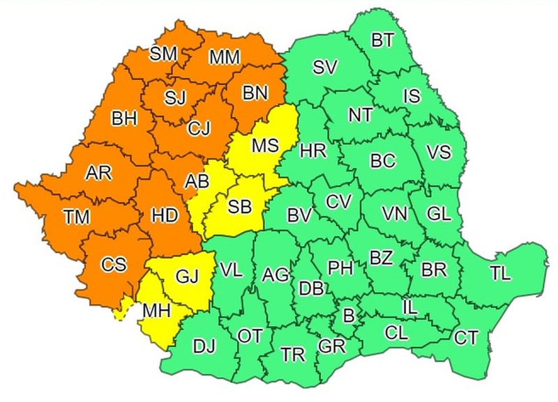 11 județe sunt vizate de codul portocaliu de ploi torențiale