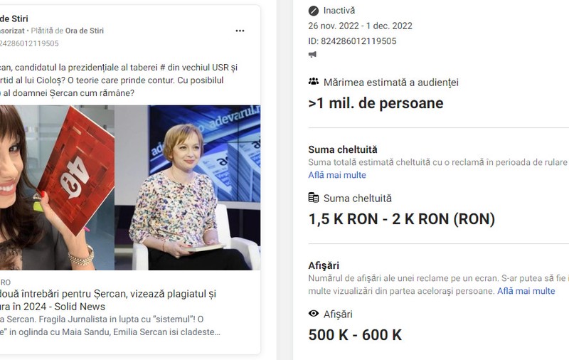 O agenție de publicitate din anturajul PNL, în spatele unor campanii sponsorizate pe Facebook contra Emiliei Șercan. Atacurile, după dezvăluirile despre plagiatul lui Bode