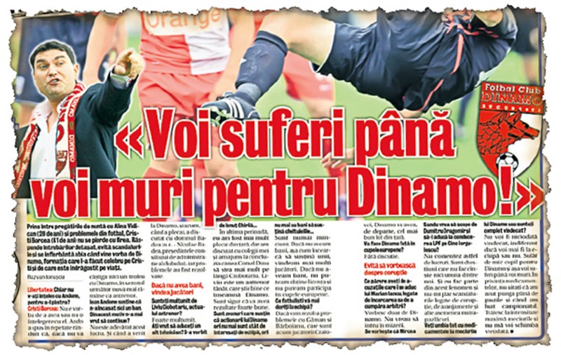 Cristi Borcea admite că Dinamo are şanse mici fără Torje şi Alexe