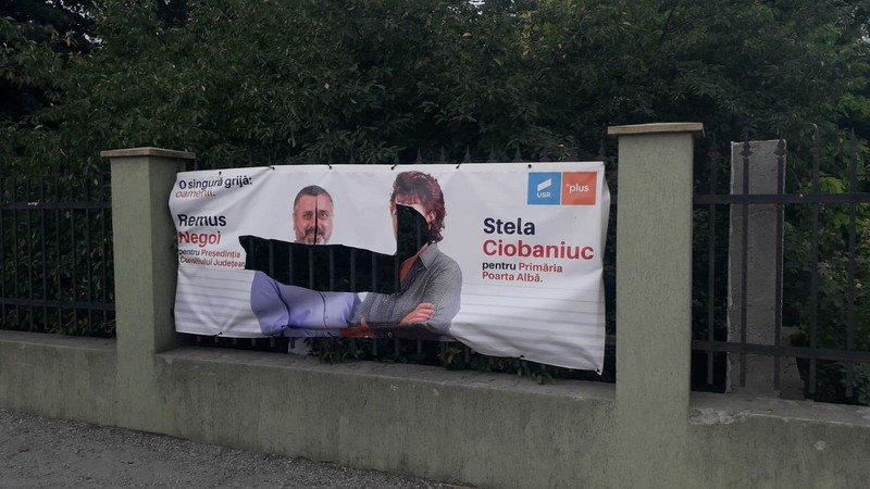 Afișul USR cu Stela Ciobaniuc, sfâșiat
