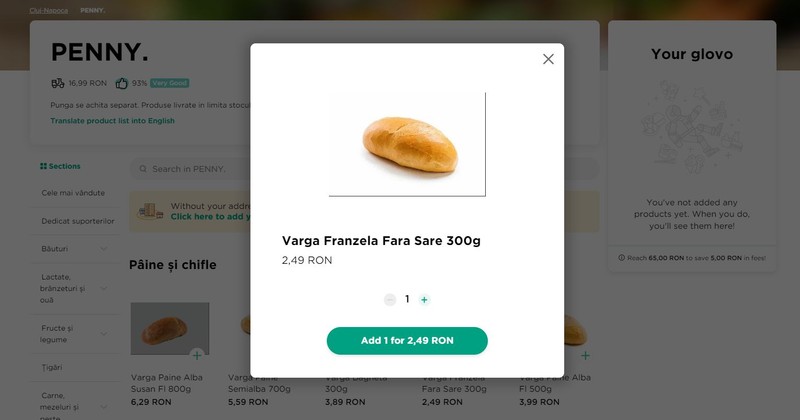 Prețul unei franzele comercializate în lanțul de supermarketuri Penny