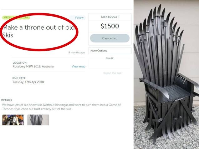 Un australian a cerut un tron din schiuri vechi