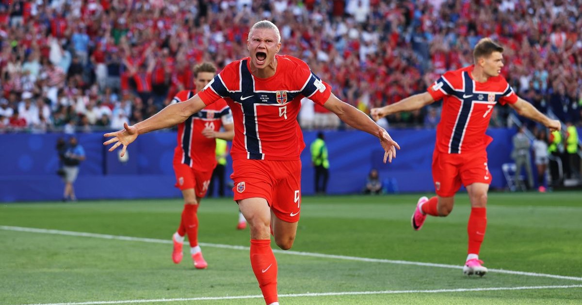 Erling Haaland se bucură după marcarea primului gol al echipei Norvegiei în meciul cu Irak din Grupa I a Cupei Mondiale 2026, disputat pe stadionul din Boston la 16 iunie 2026, în Foxborough, Massachusetts, SUA.