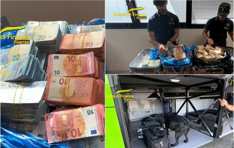 În geamantanele unei femei care călătorea cu autocarul, în Italia, un câine polițist a găsit mai mult de un milion de euro