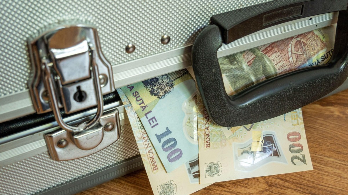 bancnote lei care ies dintr-o valiză