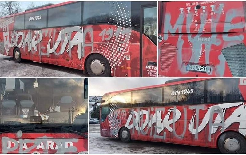 Autocarul celor de la UTA, vandalizat la Cluj-Napoca, înaintea meciului cu CFR. Pe cine suspectează arădenii