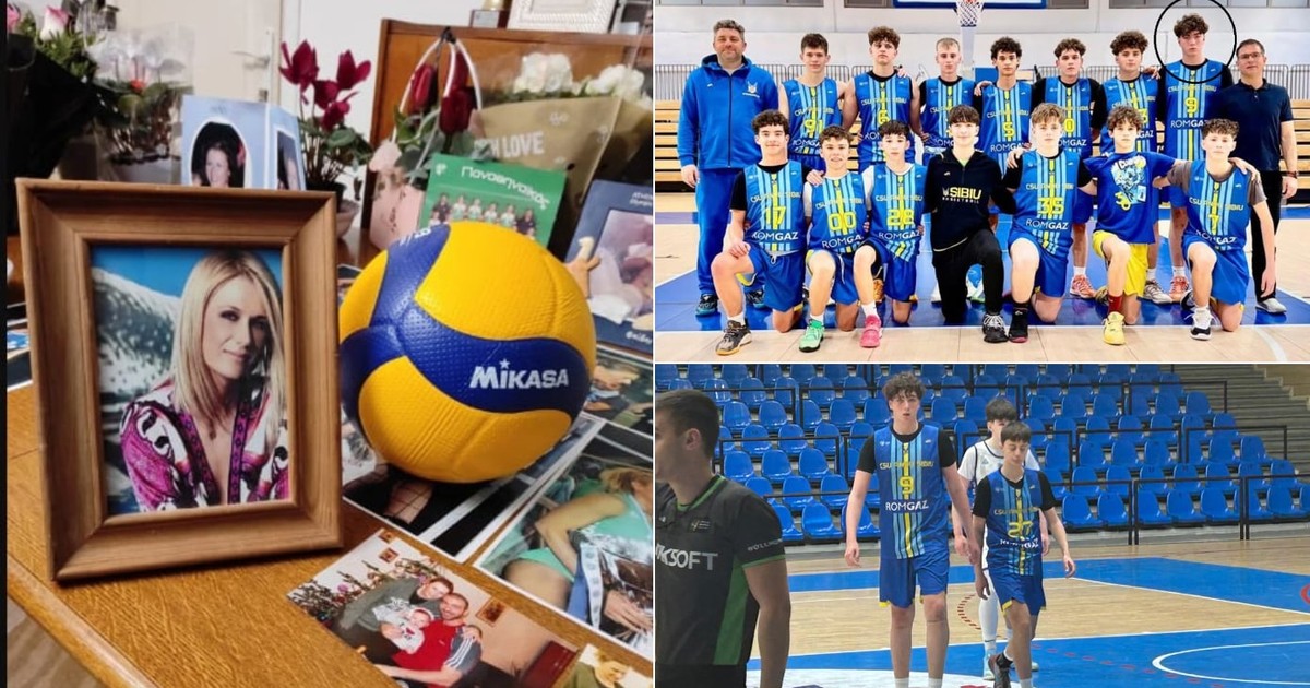 În stânga, fosta mare voleibalistă Ruxi Dumitrescu mama lui Filippos Nikolaidis. În dreapta, „Filip” în garnitura lui CSU Andu Sibiu și la turneul final de la Ploiești