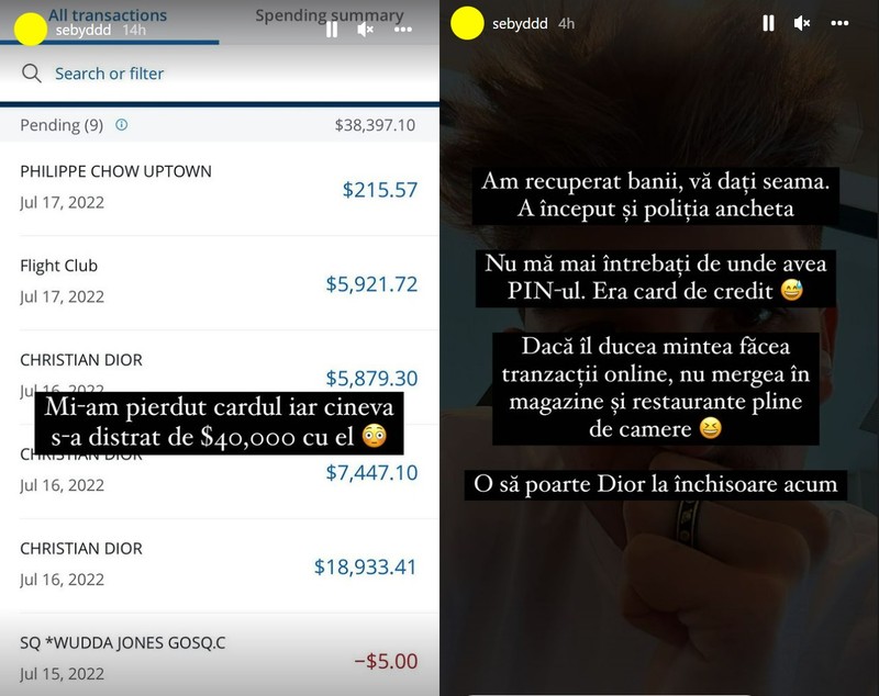 Sebastian Dobrincu și-a pierdut cardul, iar cel care l-a găsit a cheltuit 40.000 de euro: „O să poarte Dior la închisoare acum”