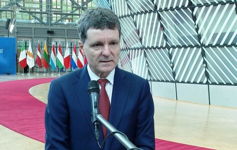 Nicușor Dan la Bruxelles, în timpul unei conferințe de presă