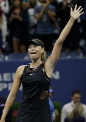 epa06169512 Maria Sharapova of Russia reacts after upsetting number 2 seed Simona Halep of Romania on the first day of the US Open Tennis Championships at the USTA National Tennis Center in Flushing Meadows, New York, USA, 28 August 2017. The US Open runs through September 10. EPA-EFE/PETER FOLEY