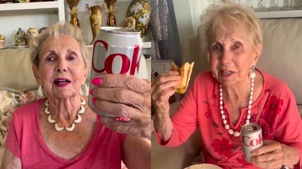Femeie din SUA de 100 ani cu o coca cola în mână