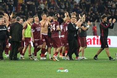 Jucatori ai formatiei Academia Rapid reactioneaza la finalul meciului contra echipei CSA Steaua contand pentru Liga a 4-a, disputat pe Arena Nationala din Bucuresti, sambata, 14 aprilie 2018. GEORGE FILIP / MEDIAFAX FOTO