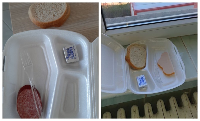 Micul dejun de duminică (stânga) și cel de sâmbătă (dreapta) pentru bolnavii cu COVID-19 la Spitalul din Piatra Neamț, în condițiile în care ei urmează un tratament cu un medicament de HIV, protocol care cere resurse mari de la organism