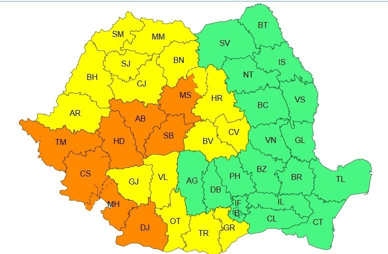 Vineri, 11 septembrie, valul de căldură se va intensifica, motiv pentru care ANM a emis un cod portocaliu valabil între orele 12:00 și 18:00. Sursă foto: ANM