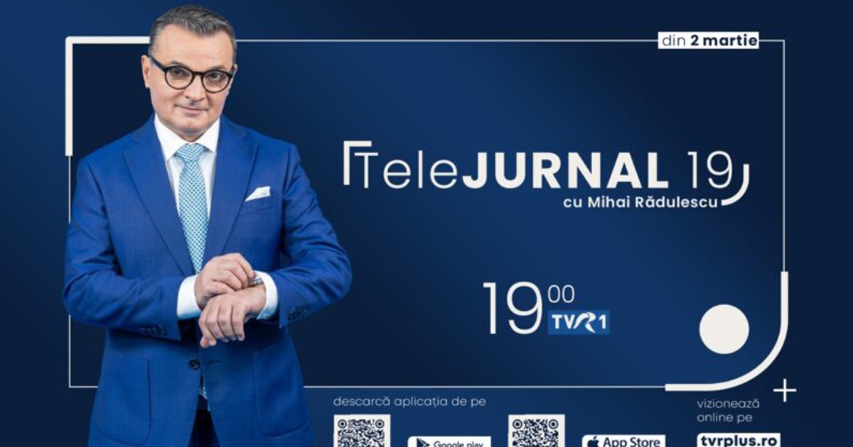Mihai Rădulescu îmbrăcat într-un costum bleu este prezentatorul știrilor de la TVR.