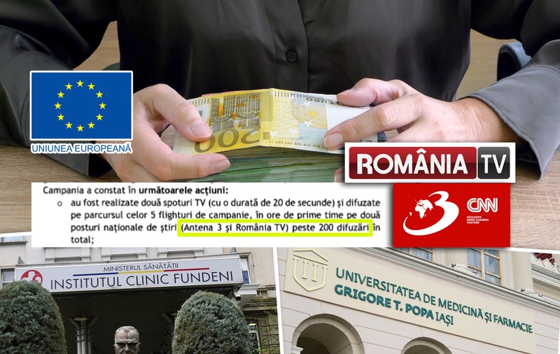 Cum au ajuns bani europeni pentru sănătate la Antena 3 și România TV: 200.000 de euro reclamă într-un proiect derulat de Institutul Fundeni și UMF Iași