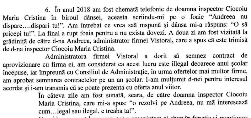 Fragment din memoriul trimis de Iustina Rață la Inspectoratul Școlar Județean Dolj