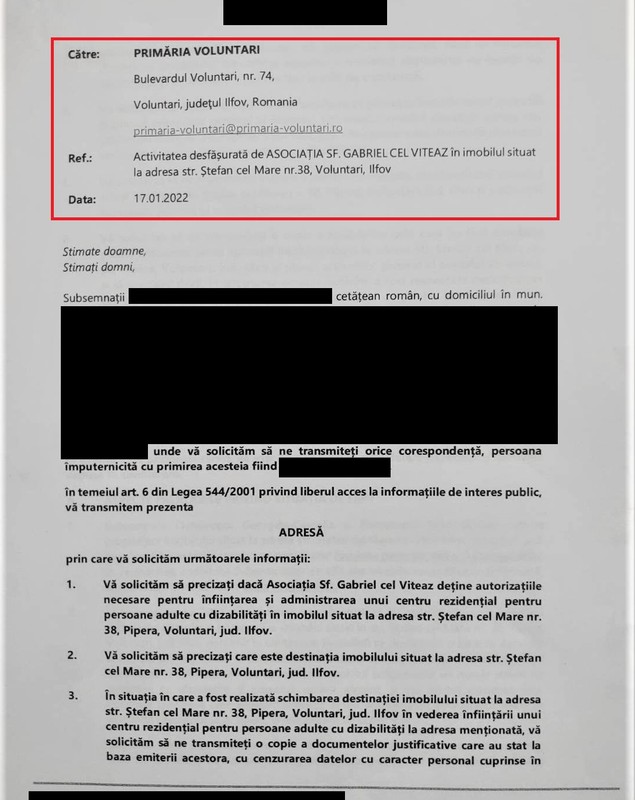 Centrul de Investigații Media: Primăria Voluntari a fost sesizată încă din octombrie 2021 că la unul dintre „azilele groazei” sunt probleme. În ianuarie 2022, o plângere vorbește despre „țipete, urlete extrem de puternice” ale beneficiarilor