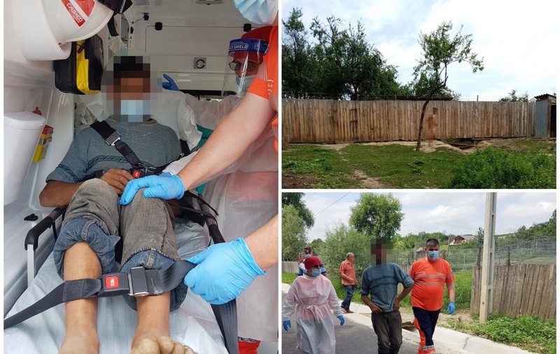 Un tânăr din Vaslui cu handicap grav a fost legat cu un lanț de un copac, în pielea goală, chiar de mama lui. Lăsat în soare, fără apă