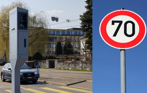 Colaj un radar pe o stradă // indicator-viteza-70 km
