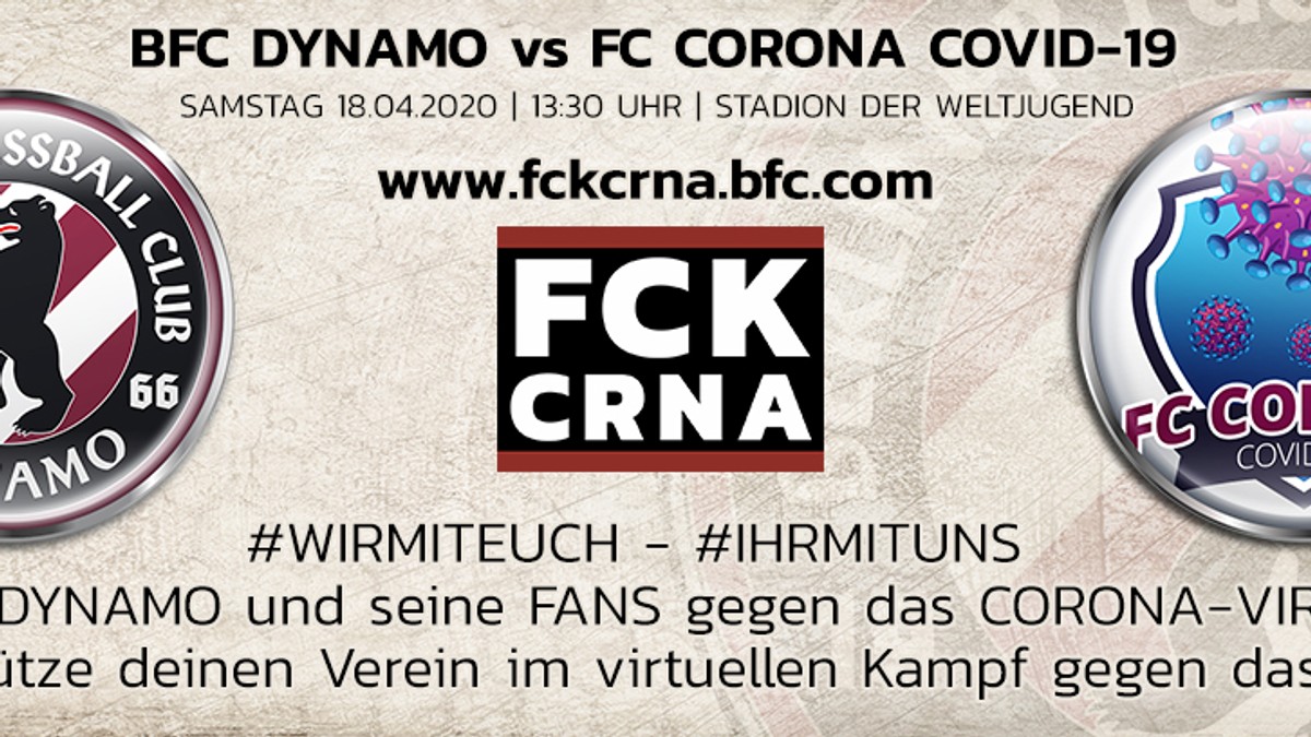 Anunțul despre meciul virtual cu FC Corona Covid-19 postat pe site-ul oficial al lui BFC Dynamo. (FOTO: captură bfc.com)