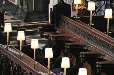 Regina, la slujba de înmormântare a prințului Philip, la Capela Sf. George, Castelul Windsor, 7 aprilie 2021. Foto: Profimedia