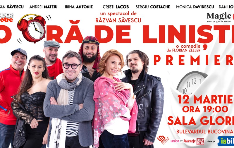 Compania independentă de teatru WonderTheatre anunță premiera spectacolului „O ORĂ DE LINIȘTE”, cu Cristi Iacob, Monica Davidescu, Andrei Mateiu și Irina Antonie