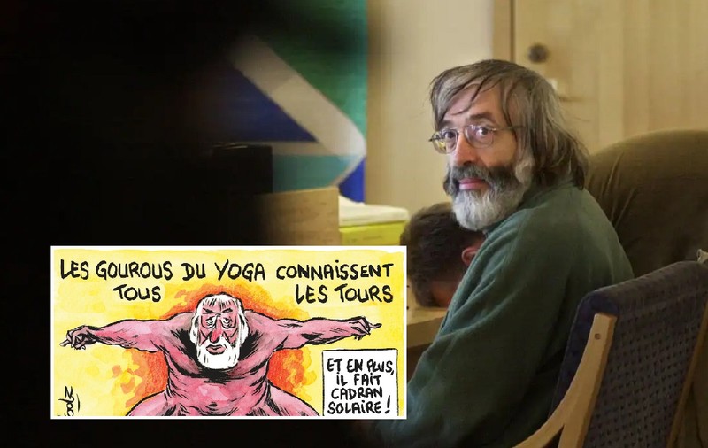 Caricatură cu Gregorian Bivolaru interzisă minorilor, în săptămânalul francez Charlie Hebdo: „Și, în plus, face cadranul solar”
