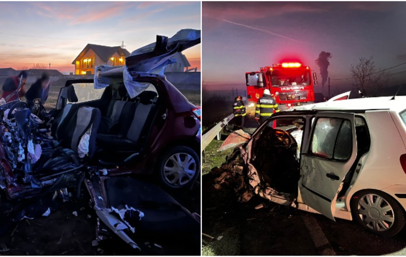 Accident cu trei mașini pe un drum din Gorj. Două persoane au fost rănite