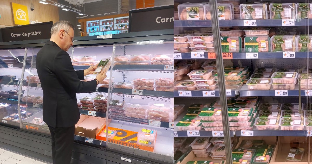 Florin Barbu, ministrul Agriculturii, la raionul de carne verificând produsele