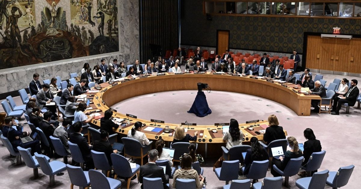 O vedere generală a sălii în timpul reuniunii Consiliului de Securitate al Națiunilor Unite (UNSC) privind Gaza și situația din Orientul Mijlociu la sediul ONU din New York, Statele Unite, pe 13 august 2024