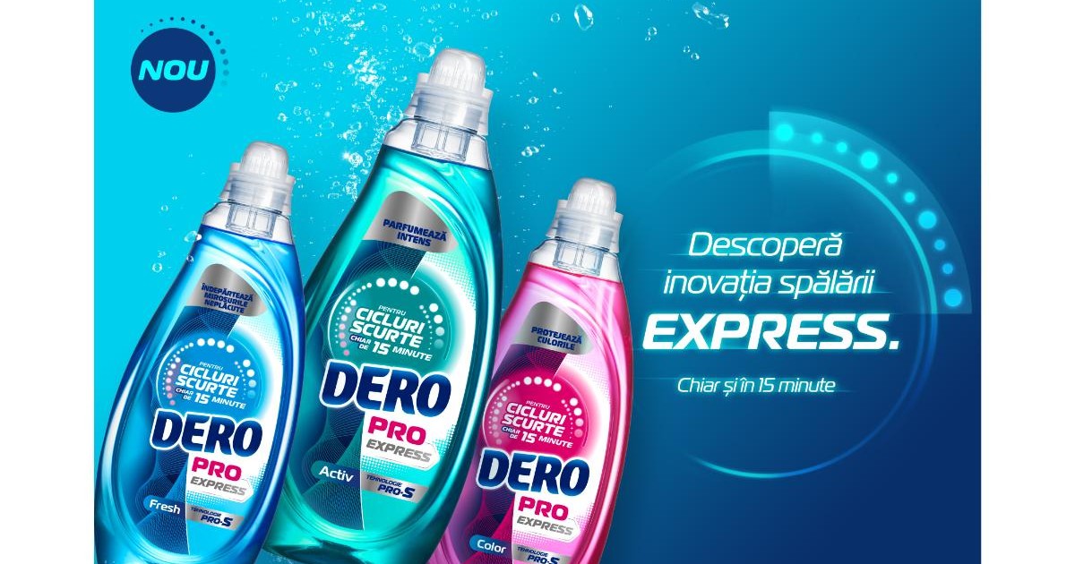 Dero - vizual cu noile dero pro express, cele 3 tipuri, pozitionate in partea stanga si textul scris in partea dreapta