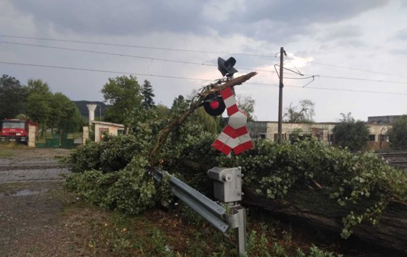 Circulația trenurilor, afectată în mai multe zone din țară din cauza copacilor rupți de furtună și căzuți pe calea ferată