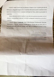 Declarația soțului înaintată către Maternitatea Giulești