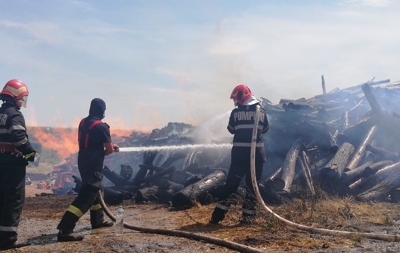 VIDEO. Incendiu puternic la o fermă de creşterea păsărilor din Vaslui. Ard peste 1.000 de metri cubi de lemne
