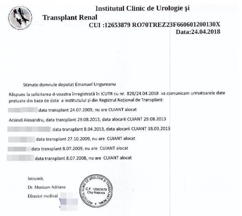 Documentul prezentat de HotNews.ro