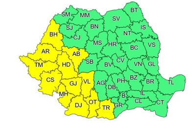 Zonele cu galben se află sub alertă meteo de caniculă, astăzi, 21 iulie