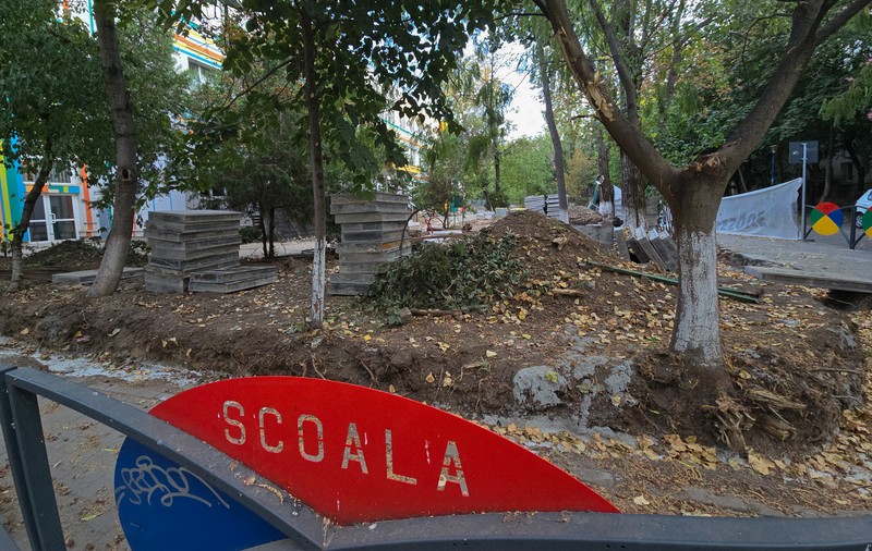 Au băgat excavatorul ca să facă șanțuri pentru gardul unei școli din București și au rupt rădăcinile a zeci de copaci