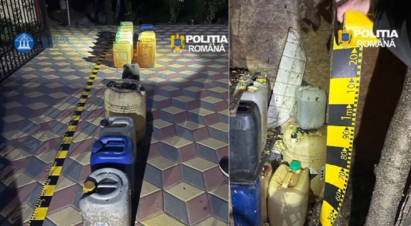 La percheziții au fost descoperiți peste 400 de litri de combustibil