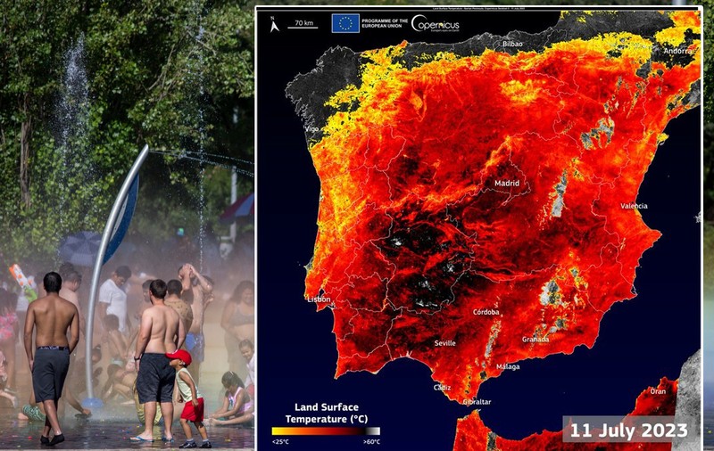 Spania „fierbe” la 60 de grade Celsius - imagine din satelit cu efectul valului de căldură Cerberus