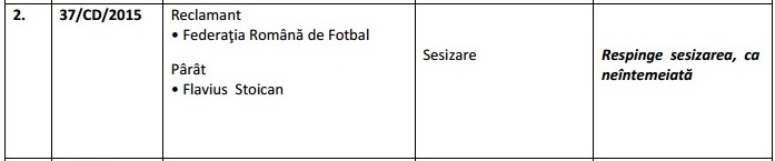 Anunțul Comisiei de Disciplină
