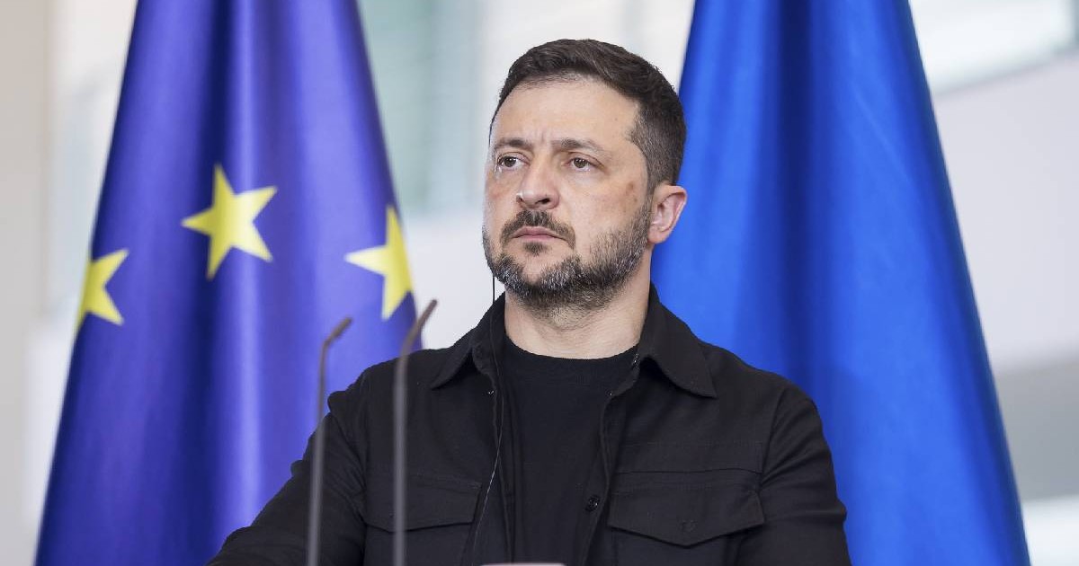 Pe;edintele Volodimir Zelenski ]n timpul unei conferințe de presă