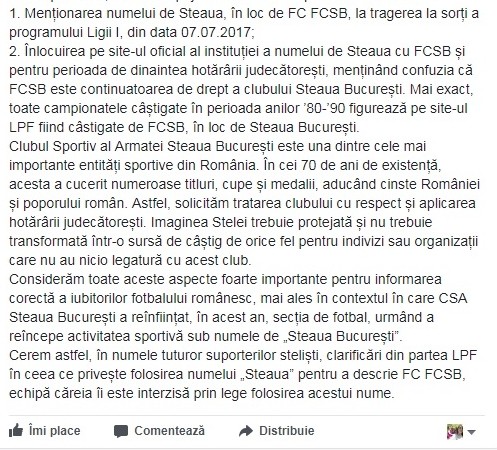 A doua parte a mesajului steliștilor supărați pe LPF