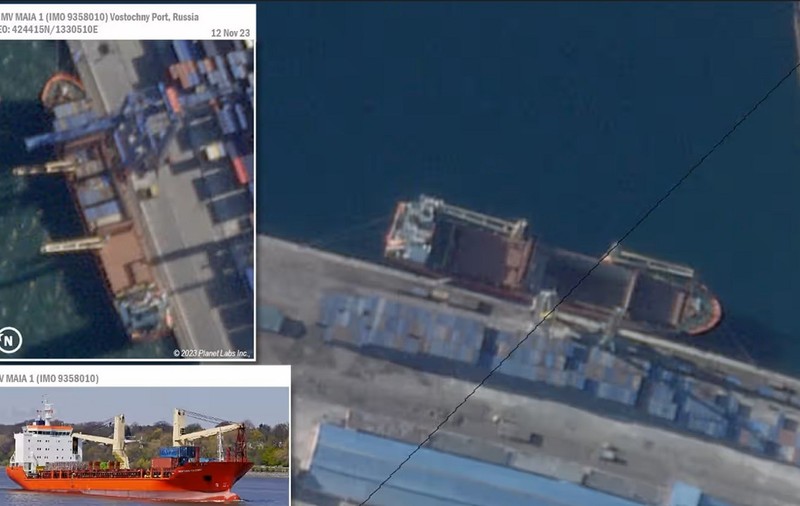 Imagini din satelit arată nave rusești pe care sunt încărcate containere într-un port din Coreea de Nord, care este acuzată că a vândut arme Rusiei
