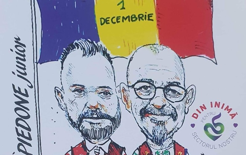 Locuitorii din sectorul 5 au primit fluturași în care Piedone senior și fiul său urează „La mulți ani” de 1 Decembrie. Nu lipsește logoul sectorului