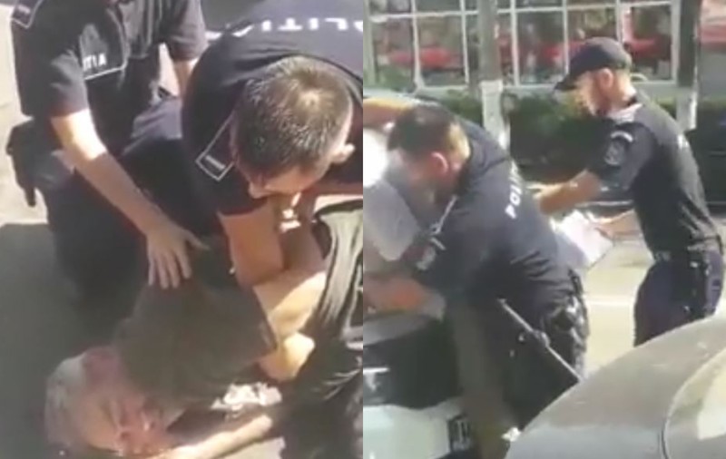 Imagini cu doi bărbați încătușați de polițiști în Slobozia, virale pe Facebook. Intervenția agenților este anchetată / VIDEO