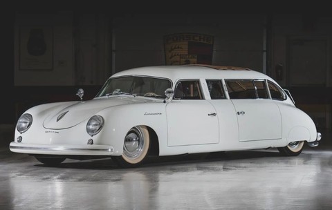 masina alba porsche 356 transformata in limuzina